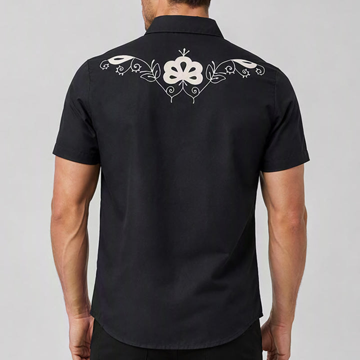 Camicia da cowboy nera con stampa floreale in stile western. - image 2