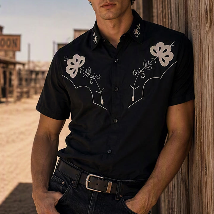 Camicia da cowboy nera con stampa floreale in stile western. - Nero - 5XL - image 0