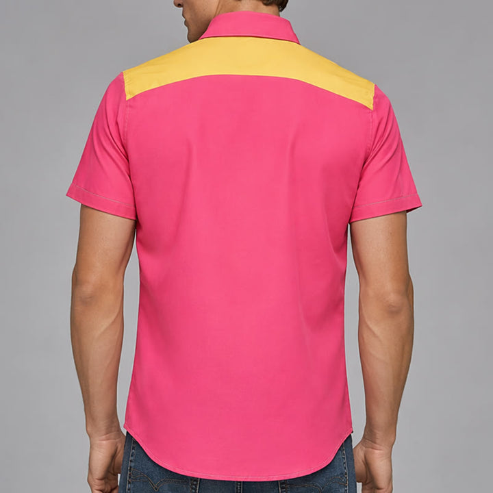 Camicia western rosa acceso e gialla con motivo a cactus - image 2