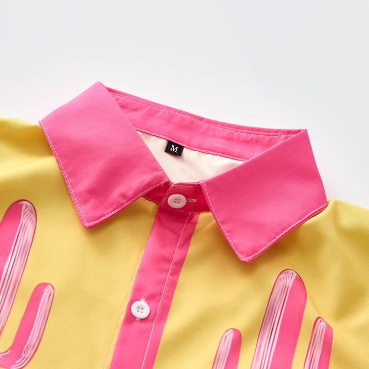 Camicia western rosa acceso e gialla con motivo a cactus - image 4