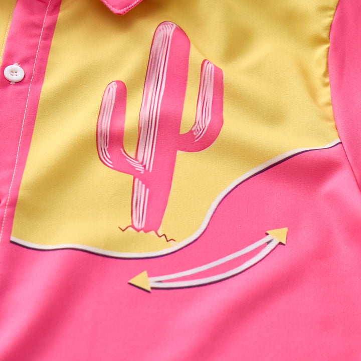 Camicia western rosa acceso e gialla con motivo a cactus - image 5