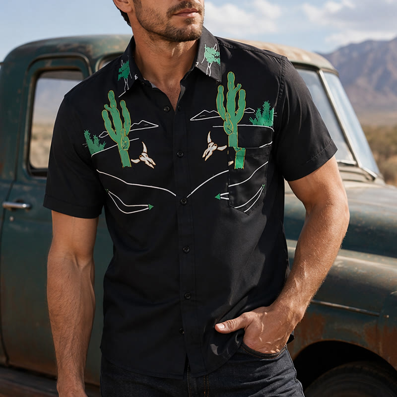 Camicia da cowboy con cactus nero e teschio di longhorn - Nero - 5XL - image 0