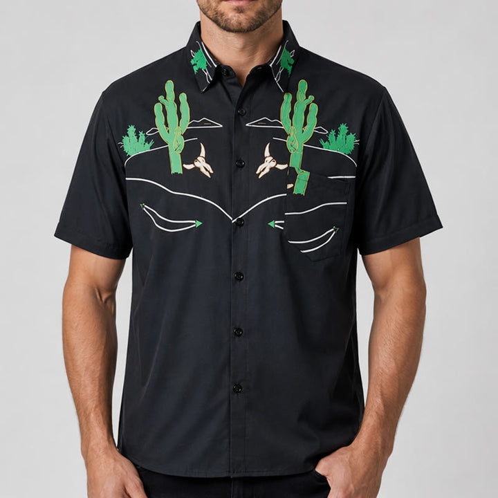 Camicia da cowboy con cactus nero e teschio di longhorn - image 1