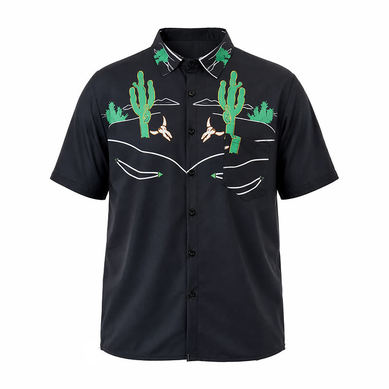 Camicia da cowboy con cactus nero e teschio di longhorn - image 10