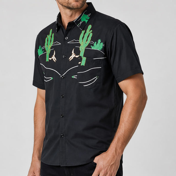 Camicia da cowboy con cactus nero e teschio di longhorn - image 3
