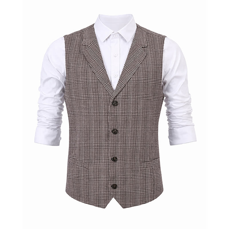 Gilet da completo con scollo a V a quadri e colletto a revers in stile britannico. - image 13