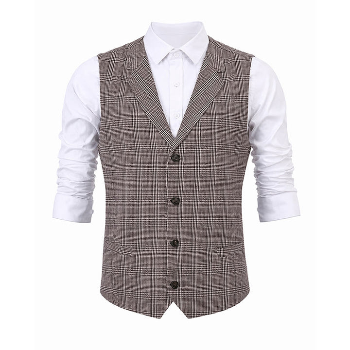 Gilet da completo con scollo a V a quadri e colletto a revers in stile britannico. - image 13