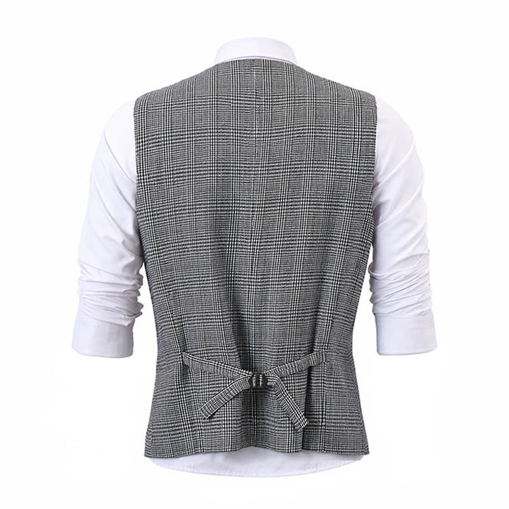 Gilet da completo con scollo a V a quadri e colletto a revers in stile britannico. - image 12