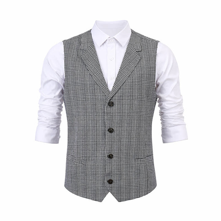 Gilet da completo con scollo a V a quadri e colletto a revers in stile britannico. - image 11