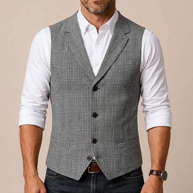 Gilet da completo con scollo a V a quadri e colletto a revers in stile britannico. - image 1
