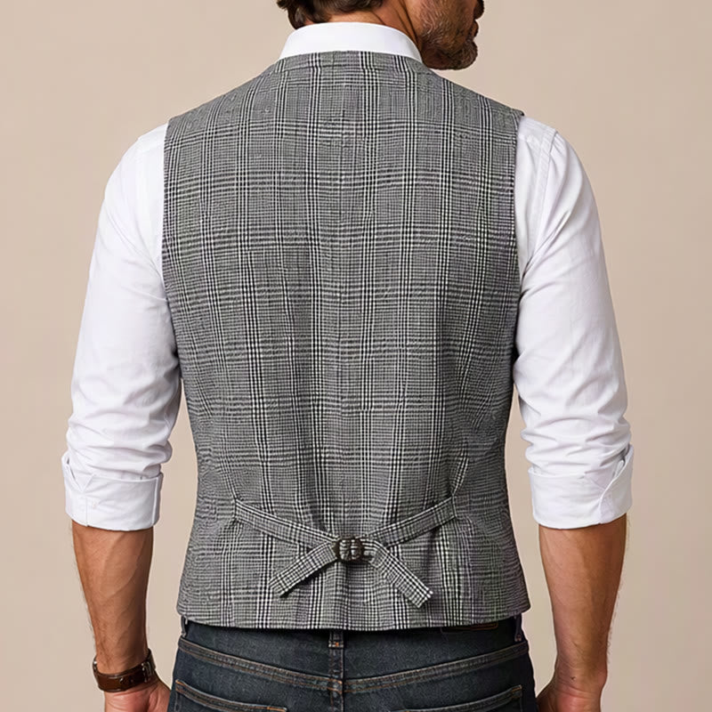 Gilet da completo con scollo a V a quadri e colletto a revers in stile britannico. - image 2