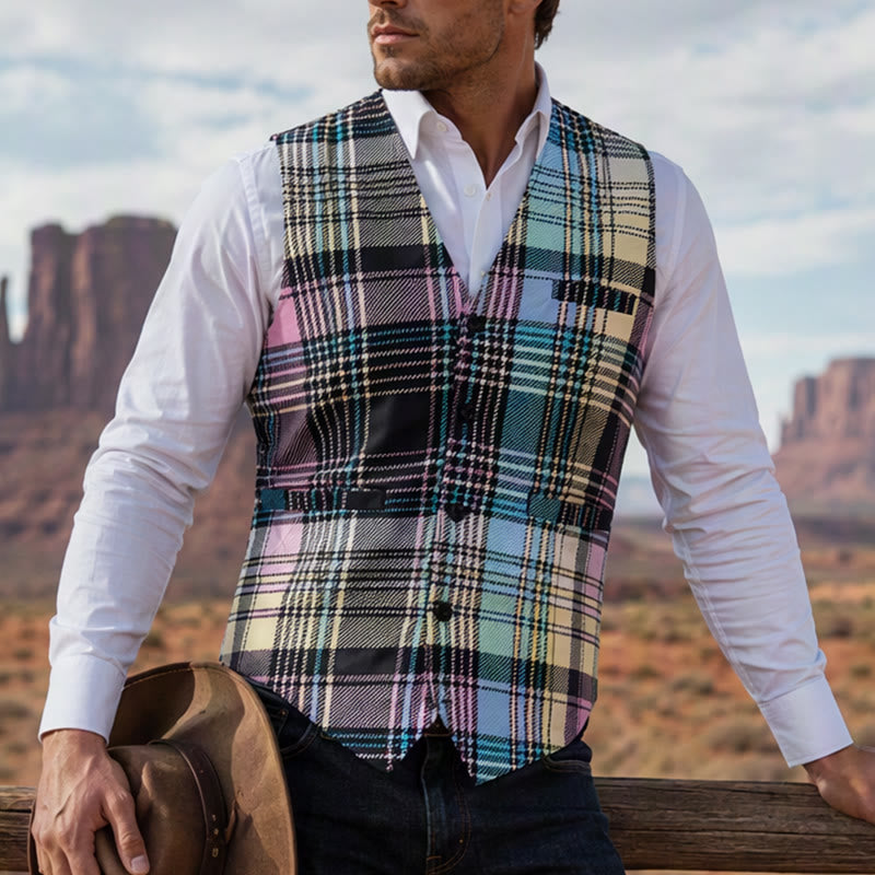 Gilet da completo festivo a quadri scozzesi colorati - Multicolore - 3XL - image 0