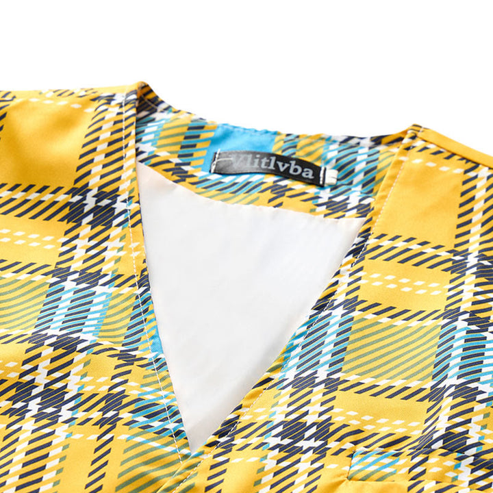 Gilet da smoking preppy con scollo a V color giallo senape - image 4