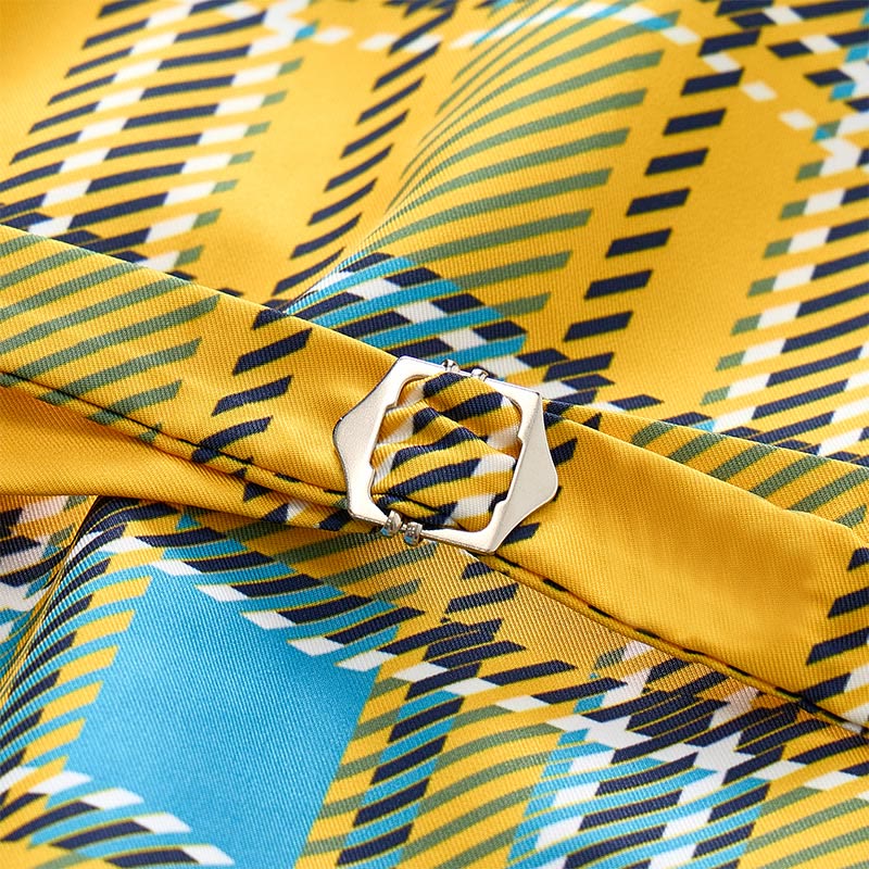 Gilet da smoking preppy con scollo a V color giallo senape - image 8
