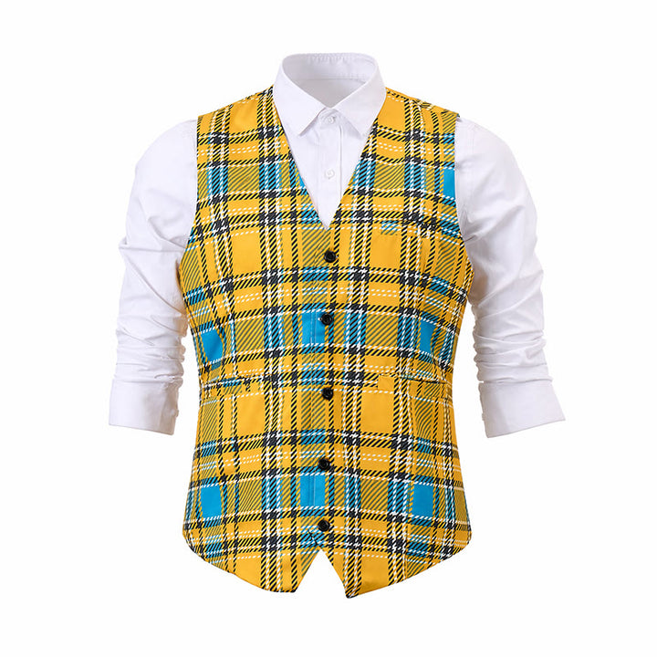 Gilet da smoking preppy con scollo a V color giallo senape - image 9