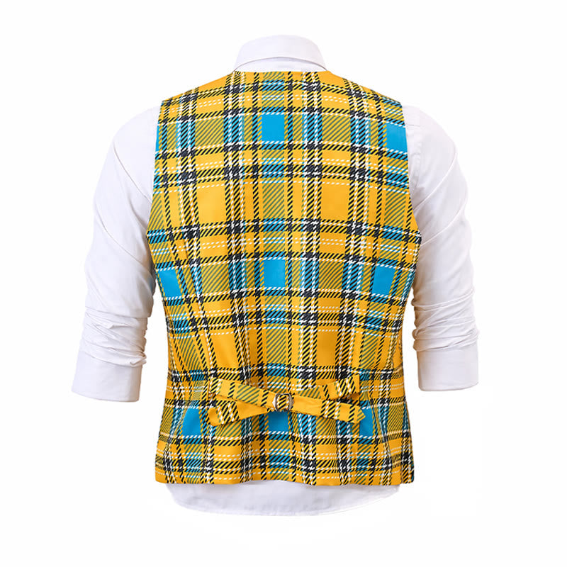Gilet da smoking preppy con scollo a V color giallo senape - image 10