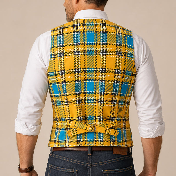 Gilet da smoking preppy con scollo a V color giallo senape - image 2