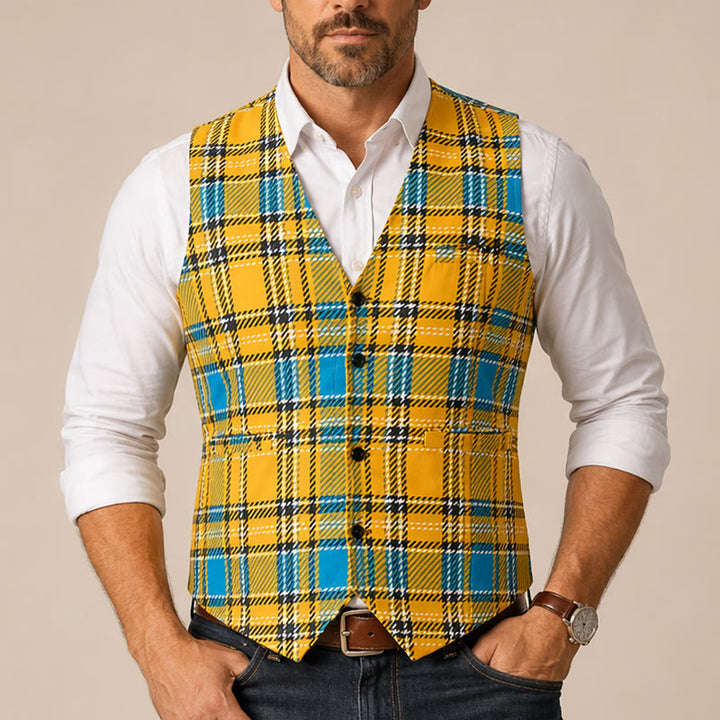 Gilet da smoking preppy con scollo a V color giallo senape - image 1