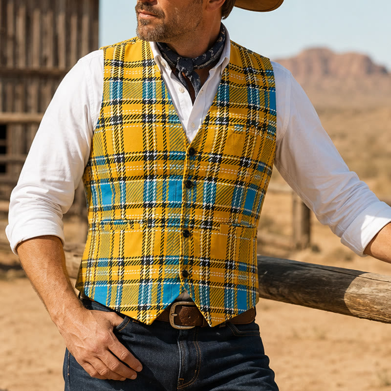 Gilet da smoking preppy con scollo a V color giallo senape - Giallo - 3XL - image 0