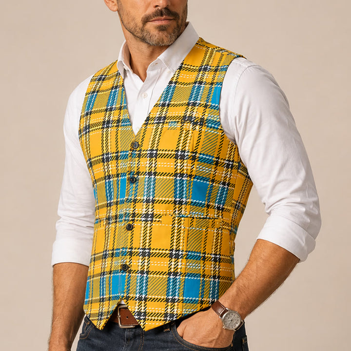 Gilet da smoking preppy con scollo a V color giallo senape - image 3