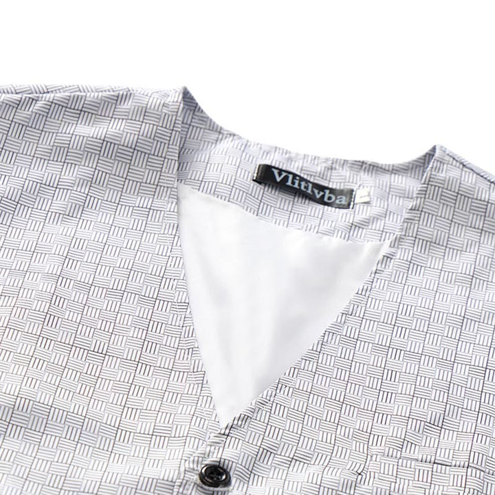 Gilet minimalista con scollo a V e motivo a griglia grigio argento. - image 4