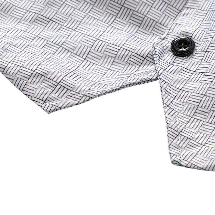 Gilet minimalista con scollo a V e motivo a griglia grigio argento. - image 8