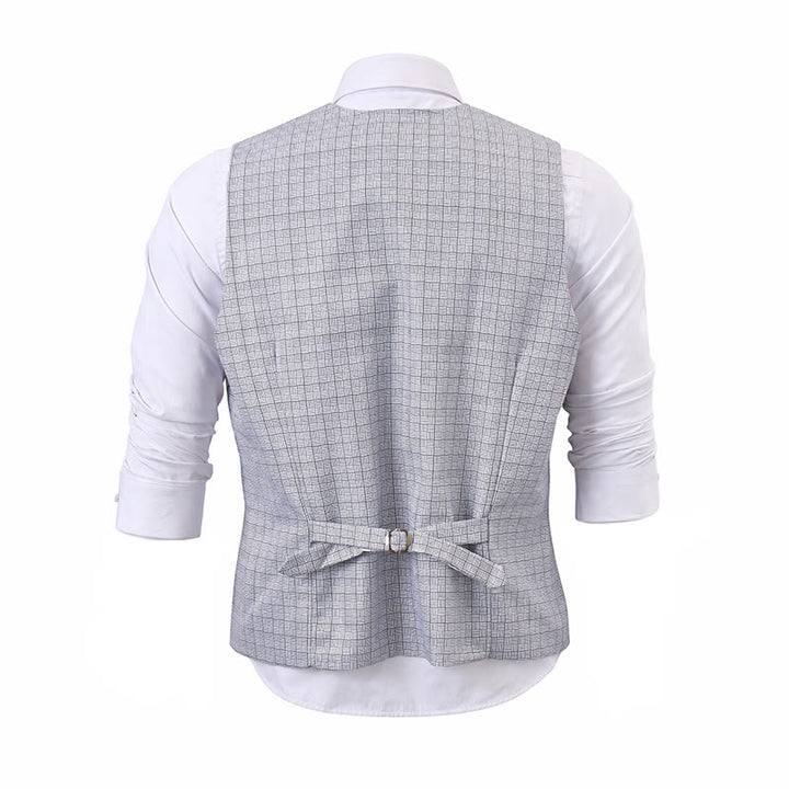 Gilet minimalista con scollo a V e motivo a griglia grigio argento. - image 11