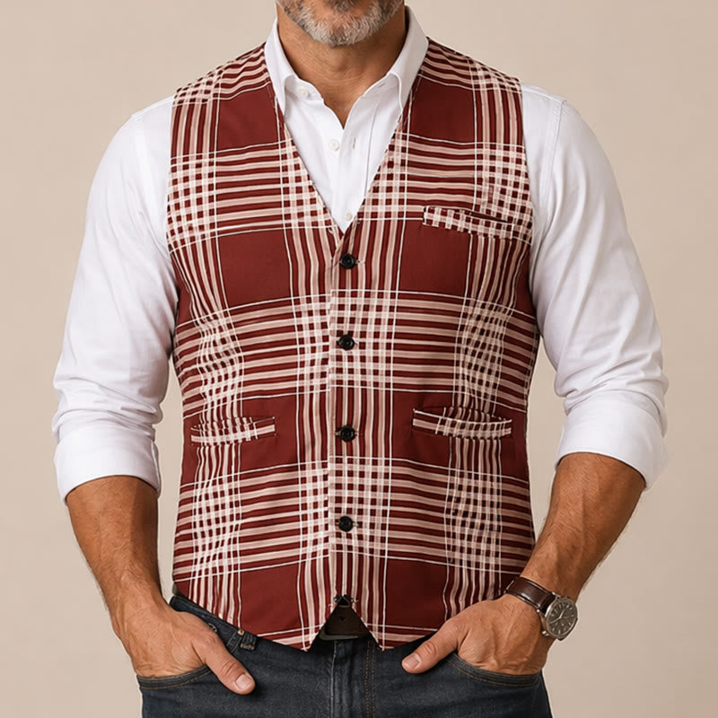 Gilet da completo da gentiluomo britannico a quadri marroni Heritage Check - image 1