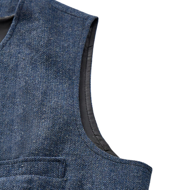 Gilet da uomo classico in tweed stile western con motivo a spina di pesce - image 12