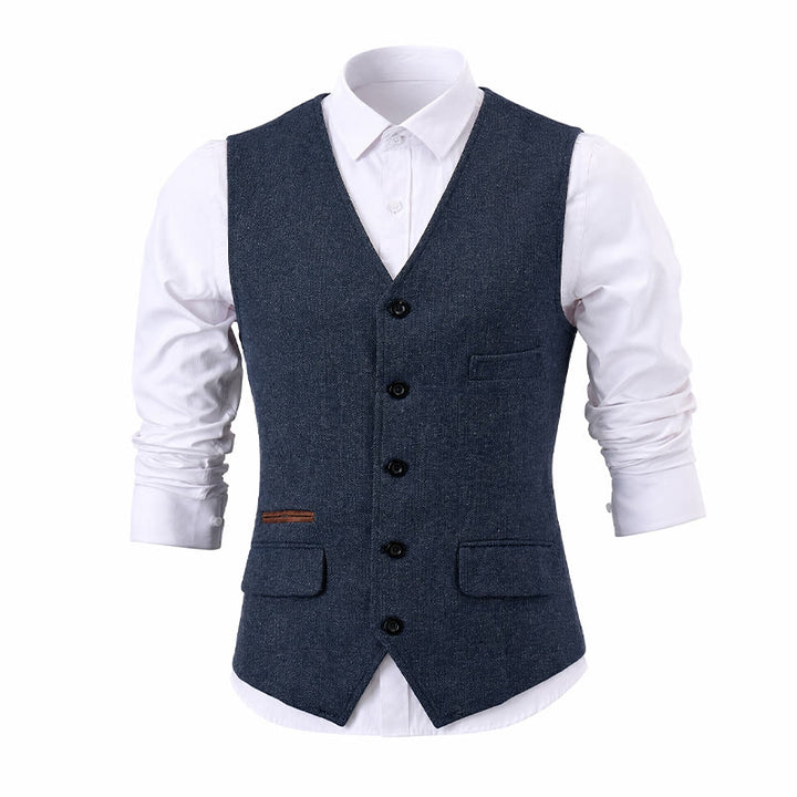 Gilet da uomo classico in tweed stile western con motivo a spina di pesce - image 13