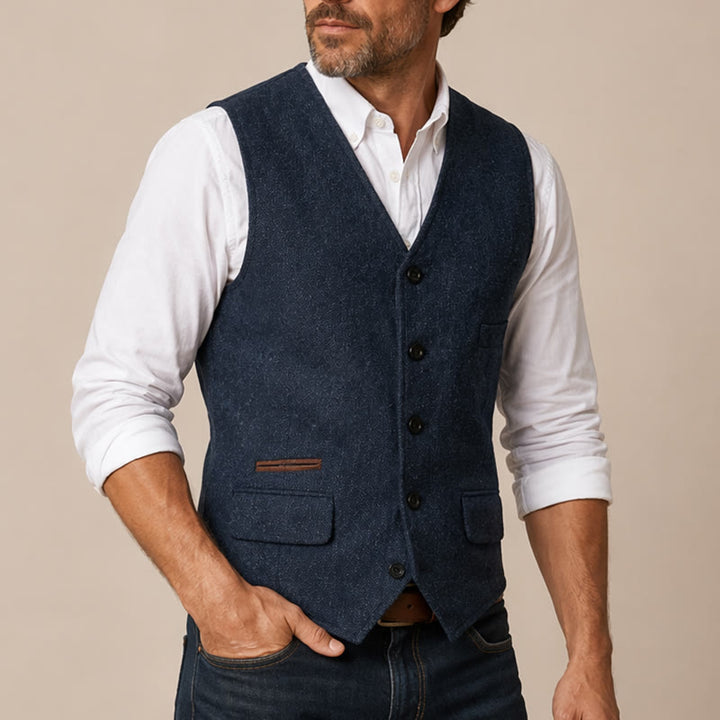 Gilet da uomo classico in tweed stile western con motivo a spina di pesce - image 3