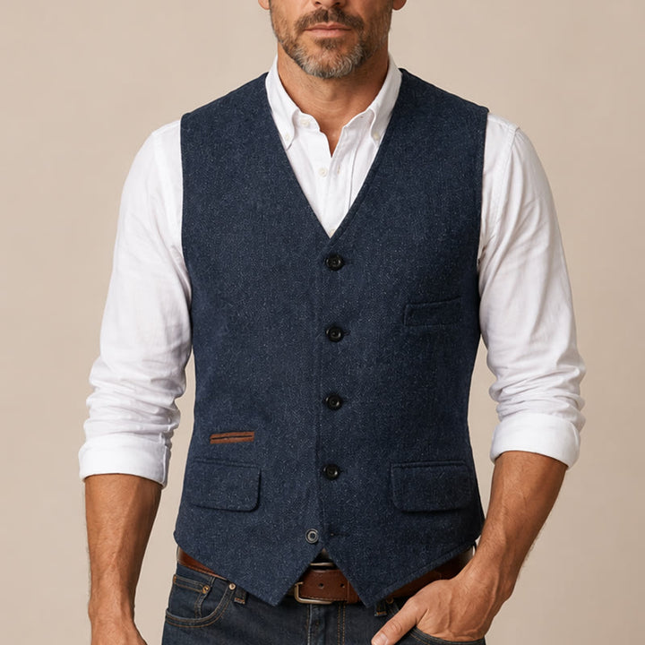 Gilet da uomo classico in tweed stile western con motivo a spina di pesce - image 1