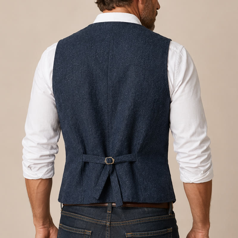 Gilet da uomo classico in tweed stile western con motivo a spina di pesce - image 2