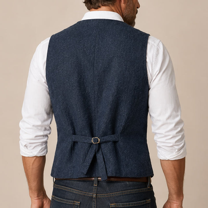 Gilet da uomo classico in tweed stile western con motivo a spina di pesce - image 2
