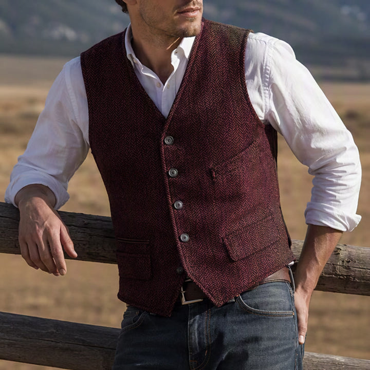 Gilet da uomo classico in tweed stile western con motivo a spina di pesce - Marrone - 3XL - image 6