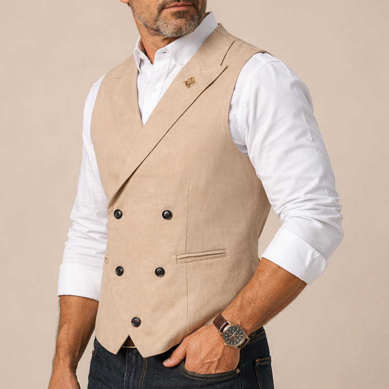 Gilet da uomo moderno da cowboy, doppiopetto, con spilla. - image 3