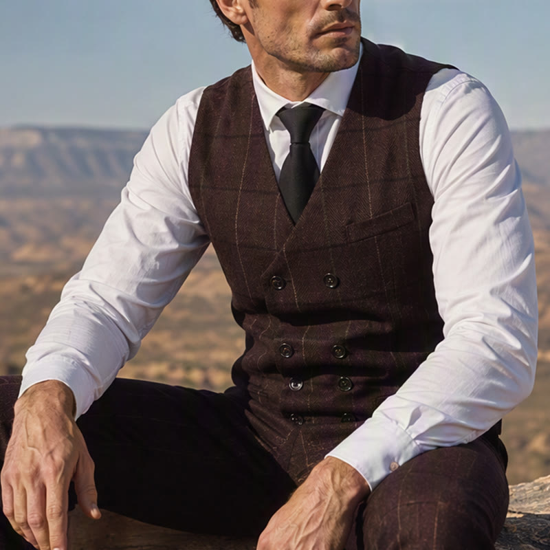 Gilet da uomo a quadri ispirato a Peaky Blinders - Caffè - 2XL - image 4