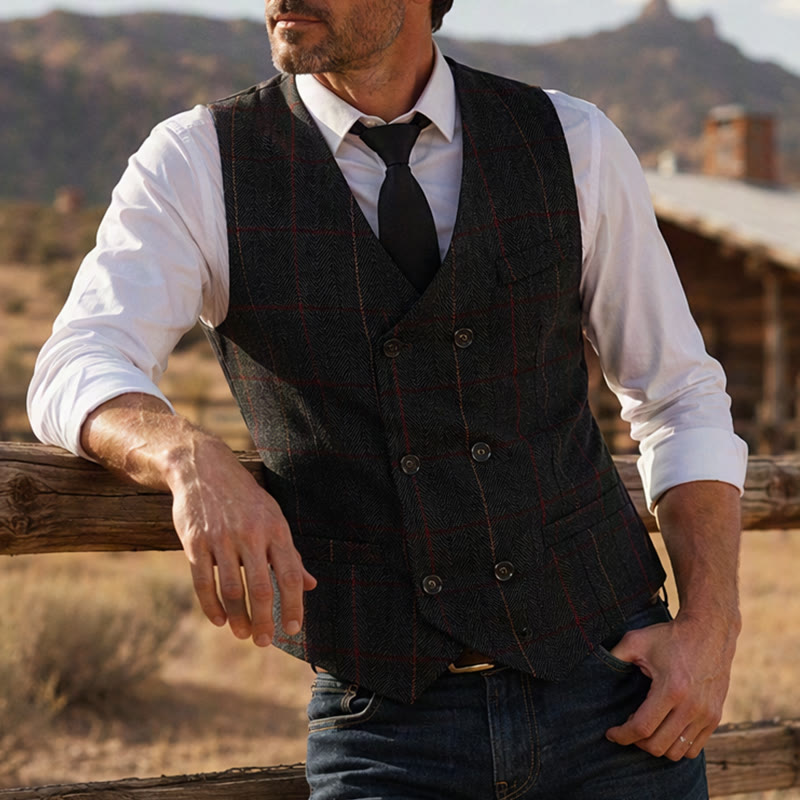 Gilet da uomo a quadri ispirato a Peaky Blinders - Grigio scuro - 2XL - image 0