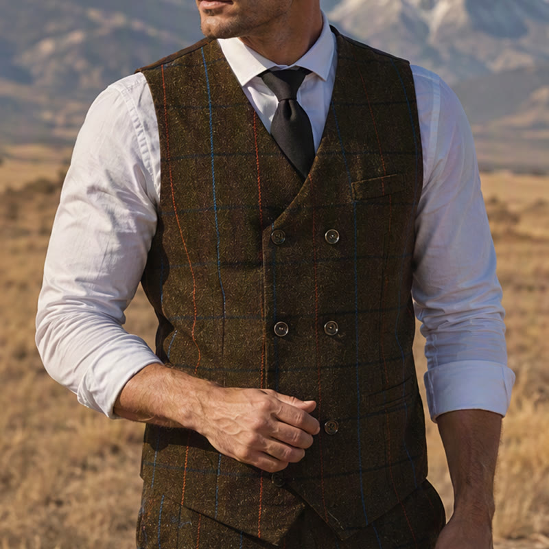 Gilet da uomo a quadri ispirato a Peaky Blinders - Verde militare - 2XL - image 5