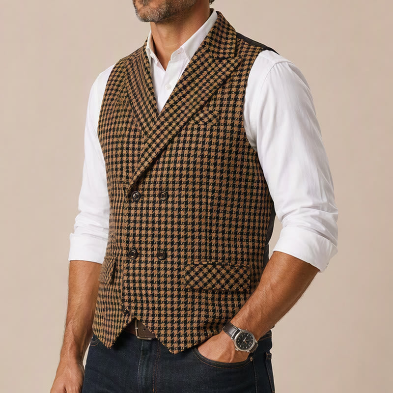 Gilet da uomo in stile medievale con motivo pied de poule - image 3