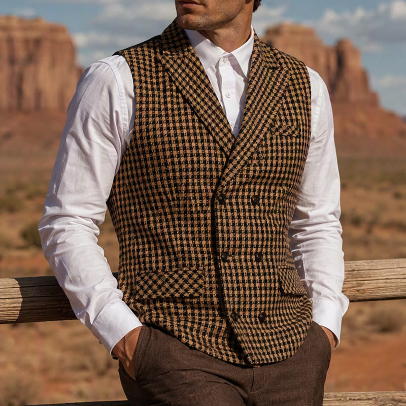 Gilet da uomo in stile medievale con motivo pied de poule - Caffè - 2XL - image 0