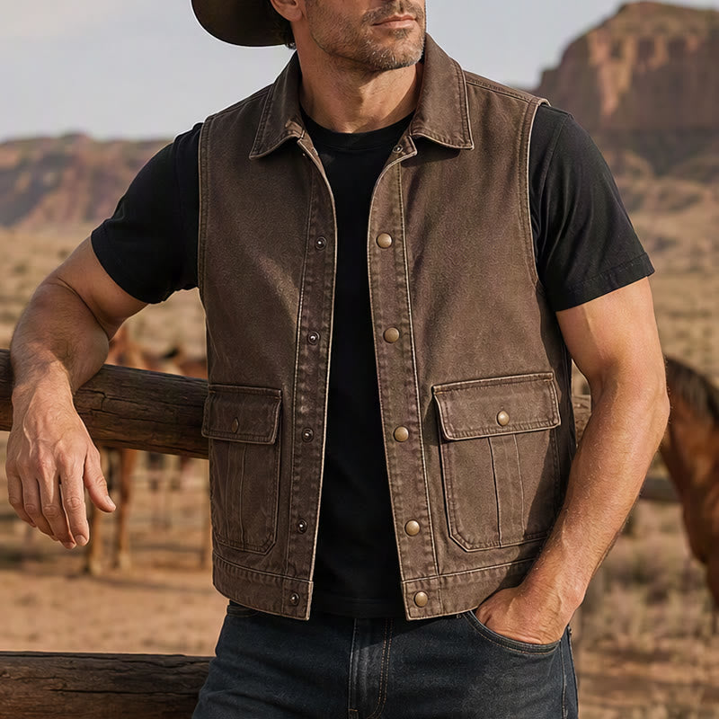 Gilet da lavoro da uomo in tela marrone slavata stile vintage - Marrone - 4XL - image 0