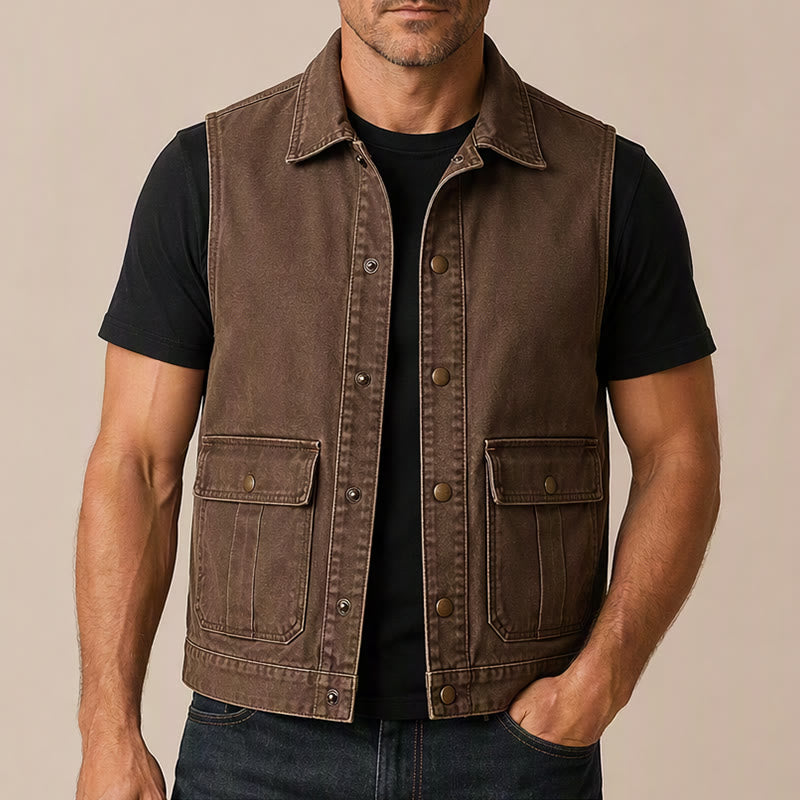 Gilet da lavoro da uomo in tela marrone slavata stile vintage - image 1