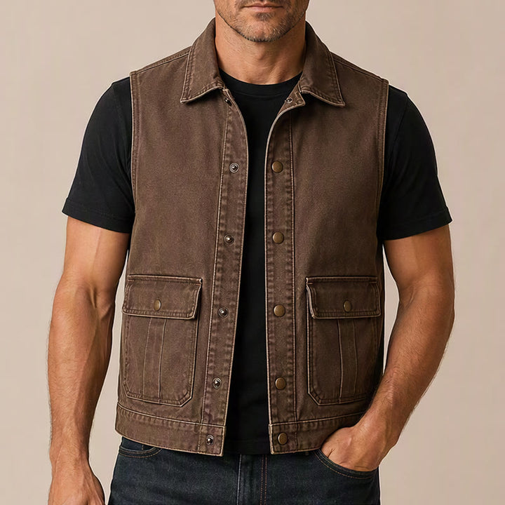 Gilet da lavoro da uomo in tela marrone slavata stile vintage - image 1
