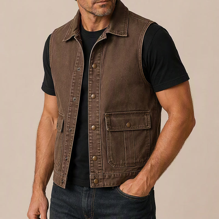 Gilet da lavoro da uomo in tela marrone slavata stile vintage - image 3
