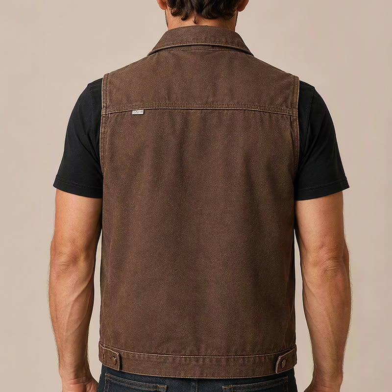 Gilet da lavoro da uomo in tela marrone slavata stile vintage - image 2