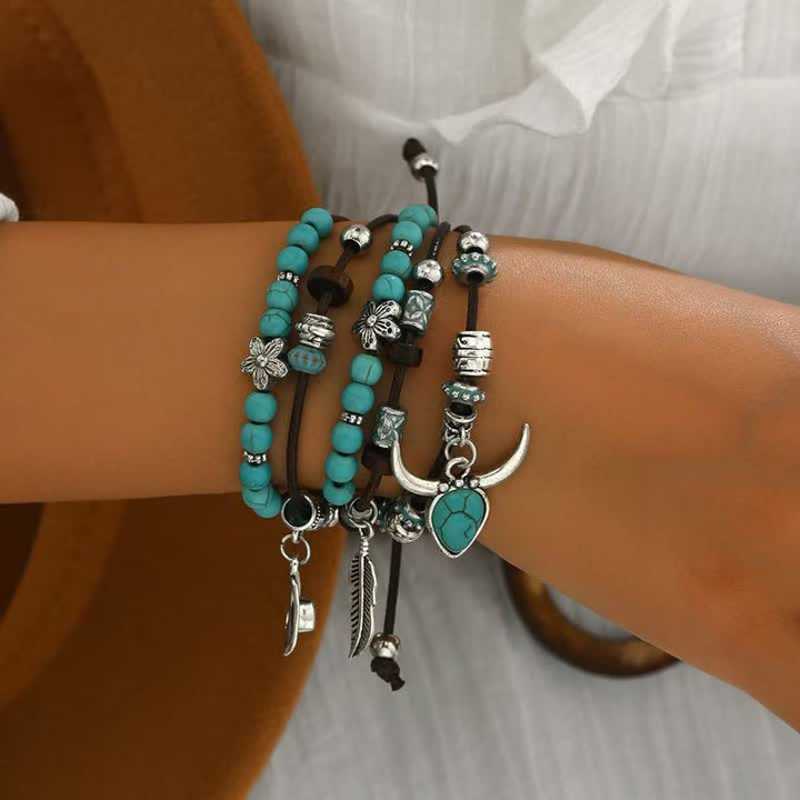 Bracciale multistrato regolabile con ciondoli in stile boho western e turchese - image 2