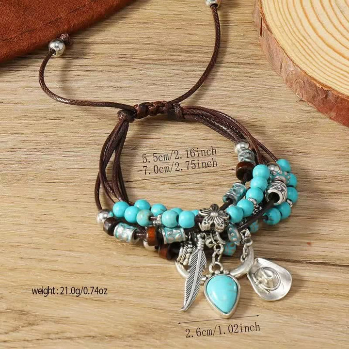Bracciale multistrato regolabile con ciondoli in stile boho western e turchese - image 3
