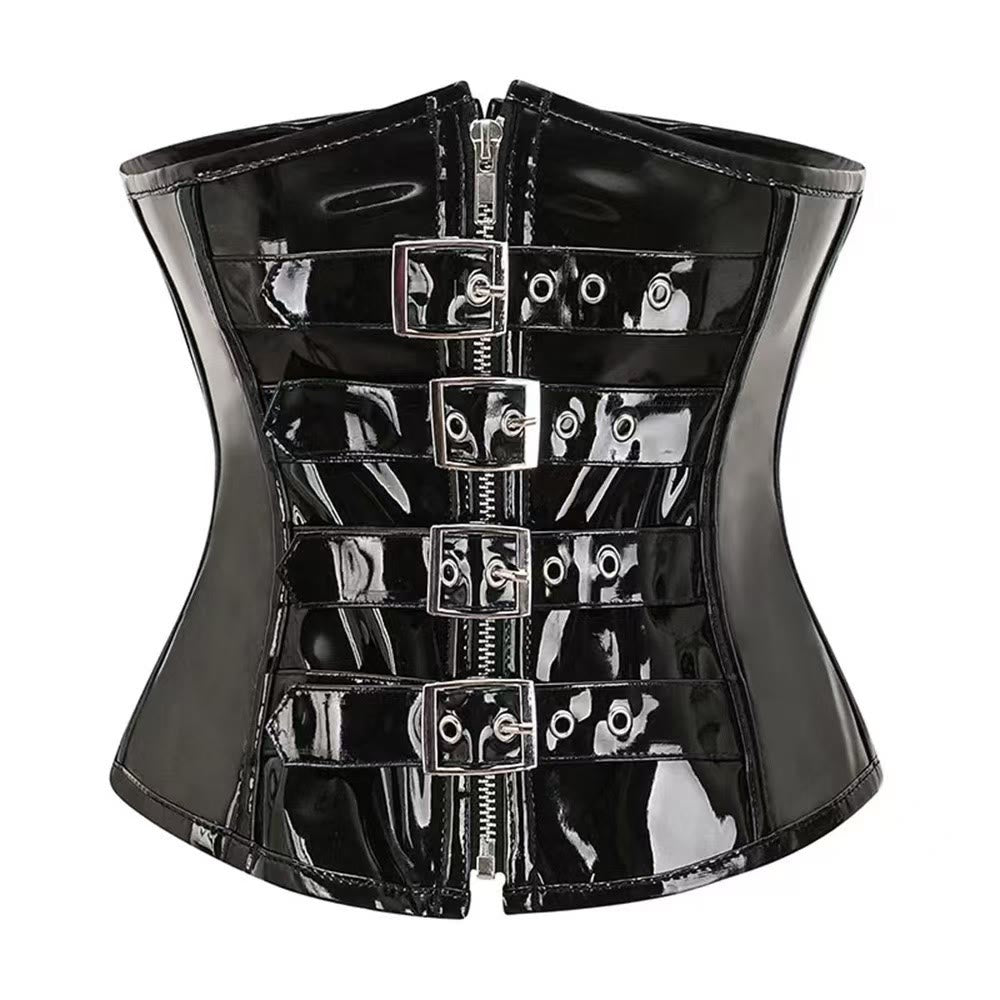 Corsetto da donna in PU lucido con cerniera frontale, modellatore per la vita e controllo addominale. - Nero - 2XL - image 1