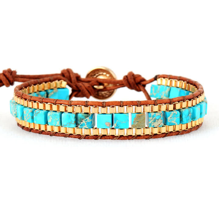 Bracciale moderno in stile sud-occidentale con perline quadrate turchesi. - image 2